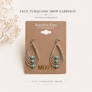 Mix It Turquoise Color Bead Drop Earrings Multi Hoop Dangle Boho Silver Tone